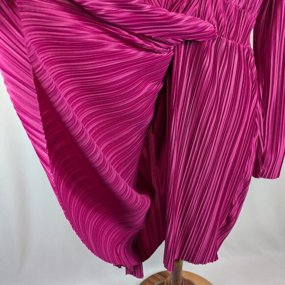 Boohoo Plisse Drape Wrap Dress Hot Pink Ribbed Party Cruise Plus Size US Sz 24 - Picture 6 of 8